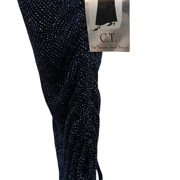 Vintage City Triangles Y2K One Shoulder Glitter Cocktail Dress-Size Large - Picture 9 of 13